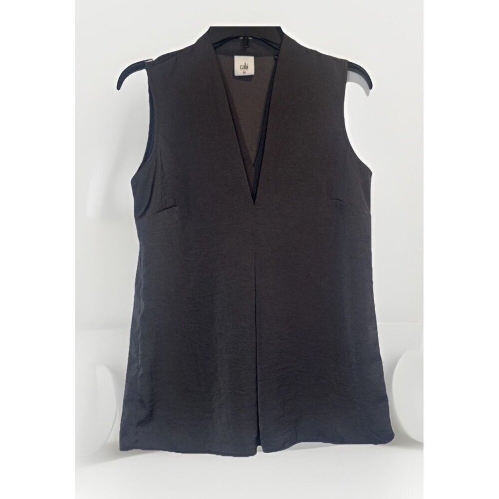CABI Women’s Iron Charcoal Gray Veneer Sleeveless Blouse Top Sz XS‎